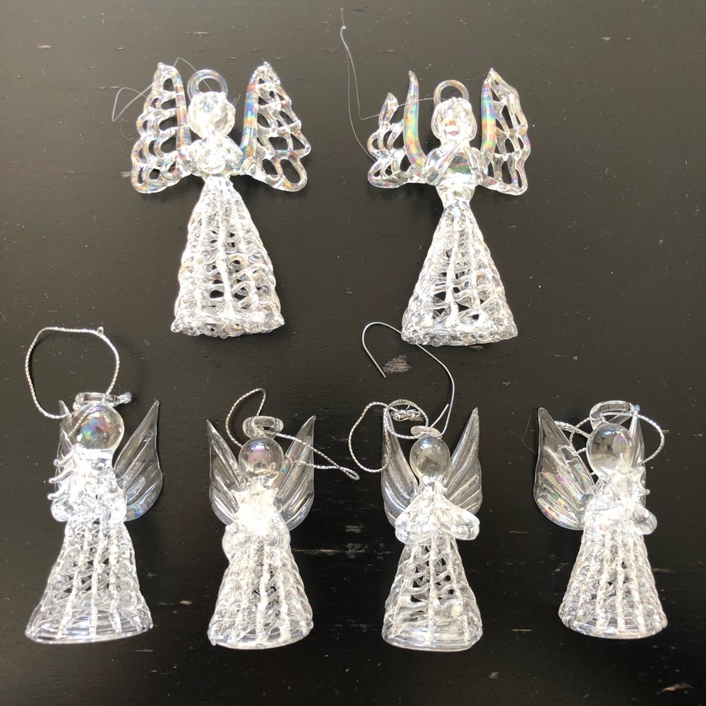 6 Vintage Spun Glass Angel Ornaments